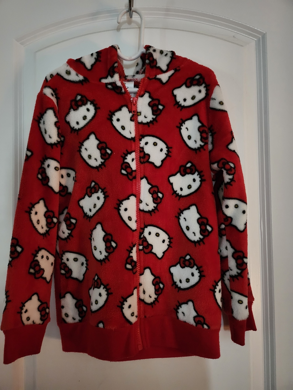 Hello Kitty Red Hooded Fleece Jacket with Character Print
